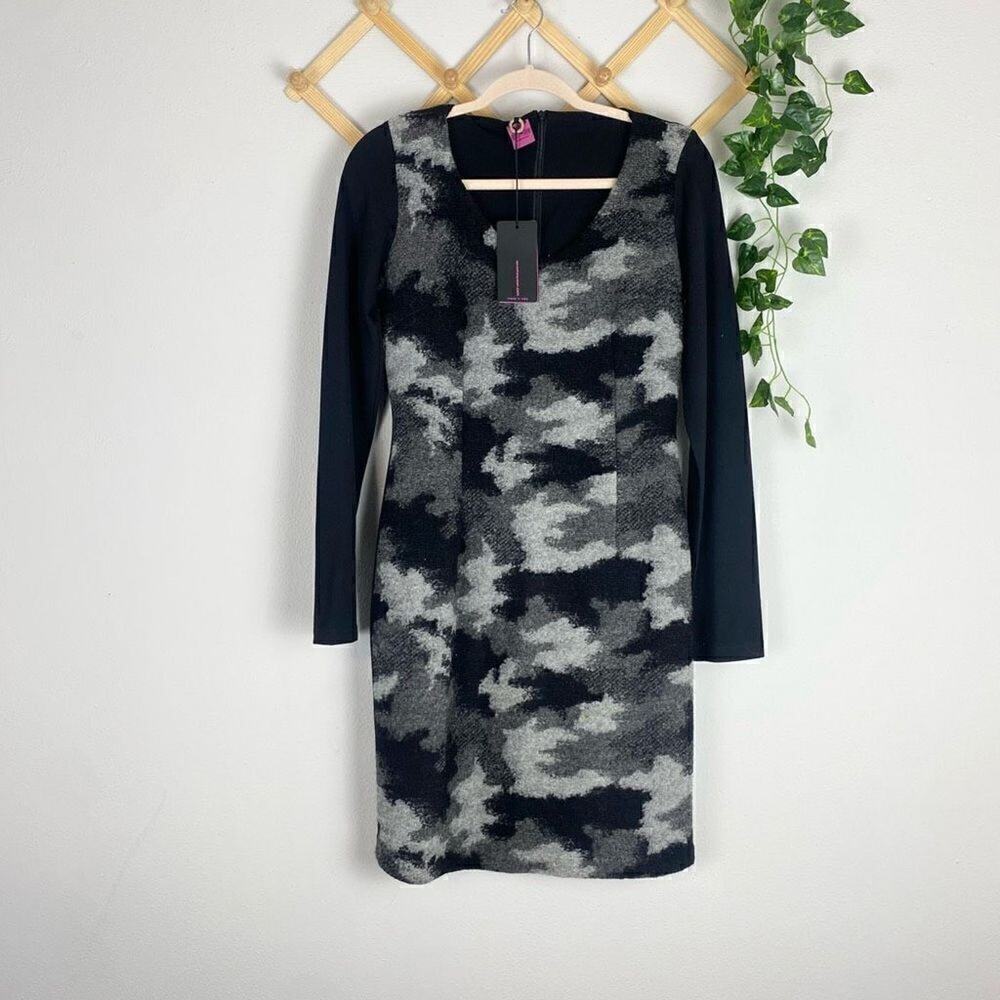 SAVE THE QUEEN Camo Wool Dress Black Gray Size Large NWT F170